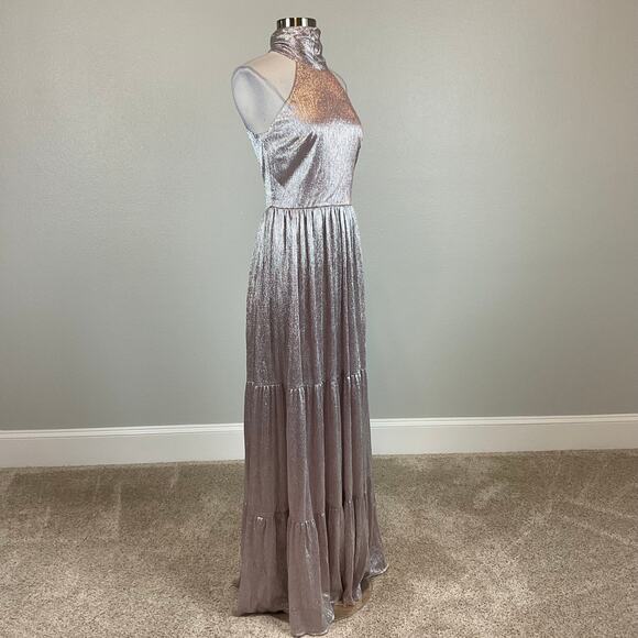 Pink and Silver Metallic Sleeveless Halter Evening Gown Size 10 Maxi by AQUA - Picture 2 of 10